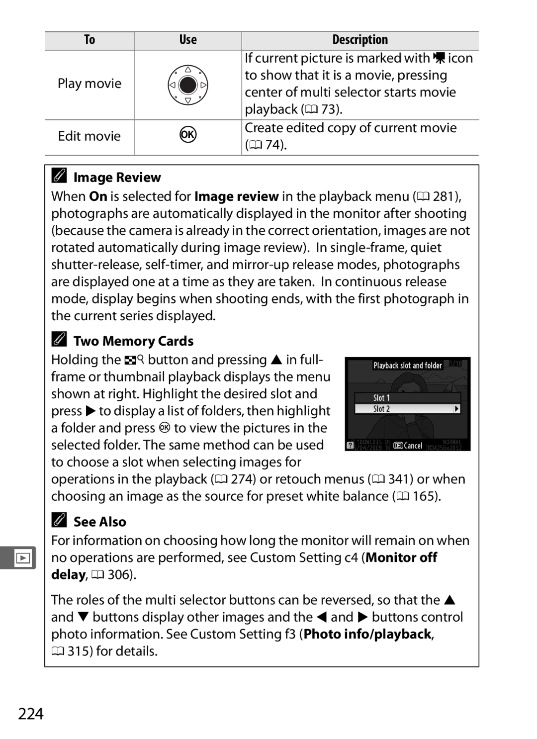 Nikon 6MB07411-03 user manual 224, Use Description, Two Memory Cards 