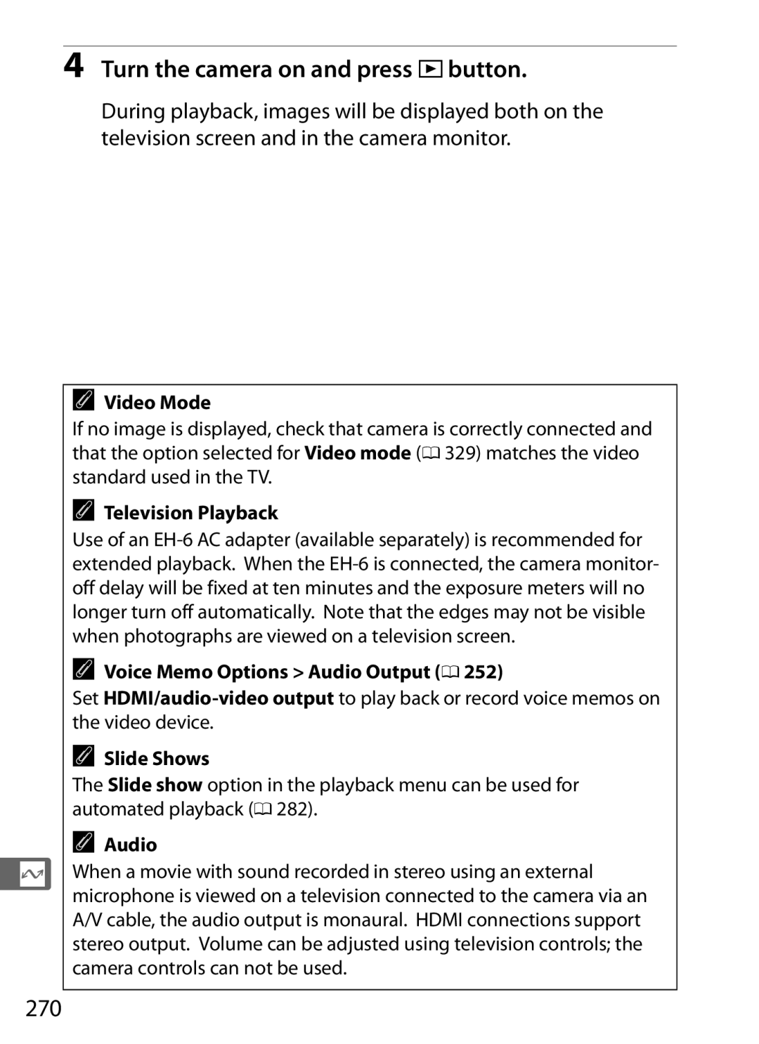 Nikon 6MB07411-03 user manual Turn the camera on and press Kbutton, 270 