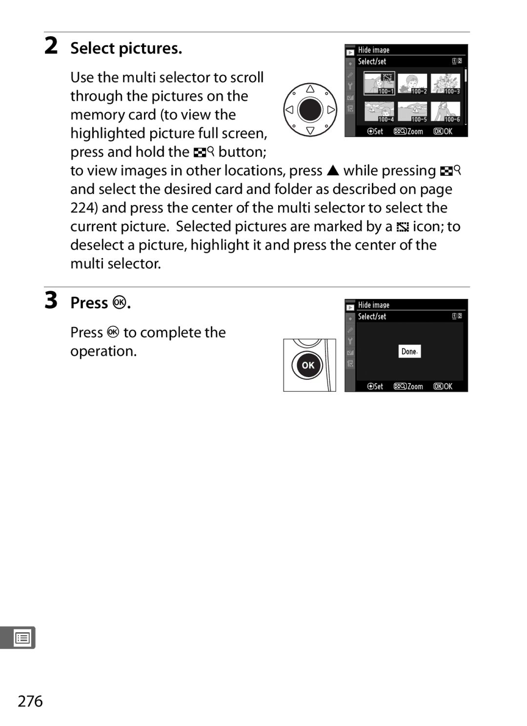 Nikon 6MB07411-03 user manual 276, Press Jto complete the operation 