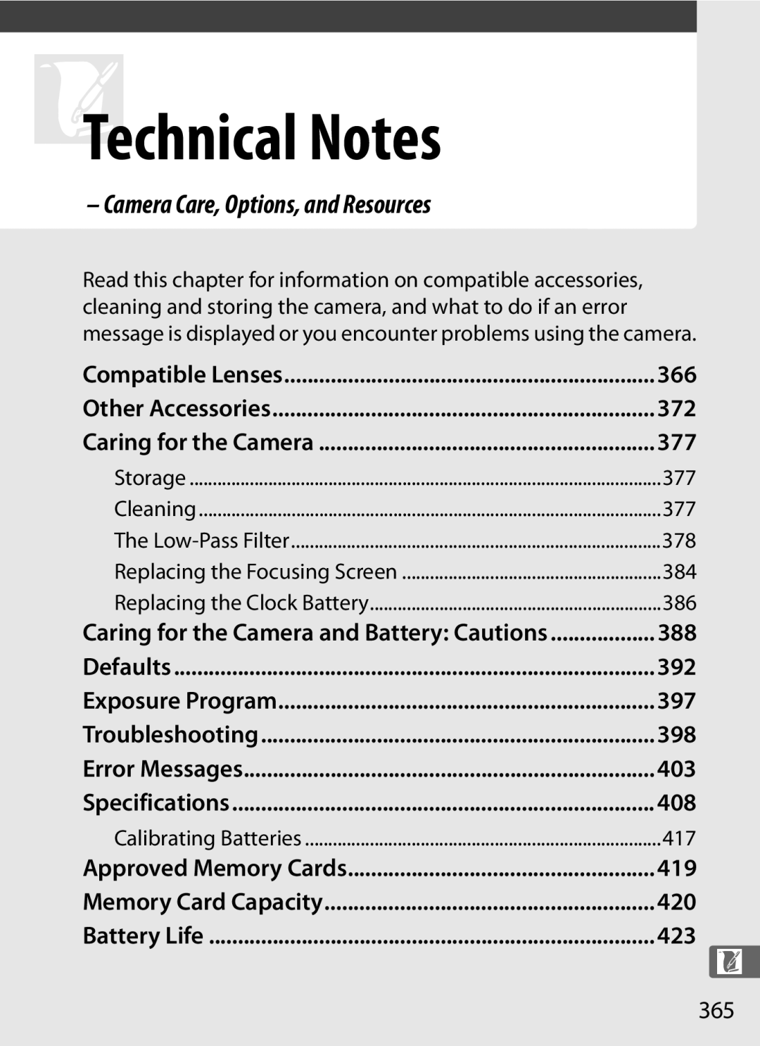 Nikon 6MB07411-03 user manual Camera Care, Options, and Resources 