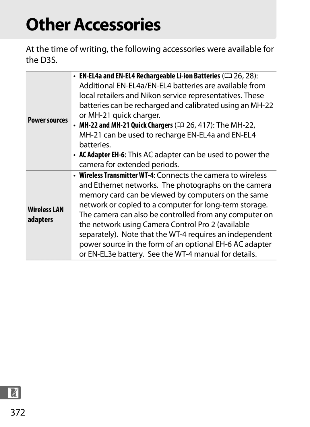 Nikon 6MB07411-03 user manual Other Accessories, 372, Adapters 