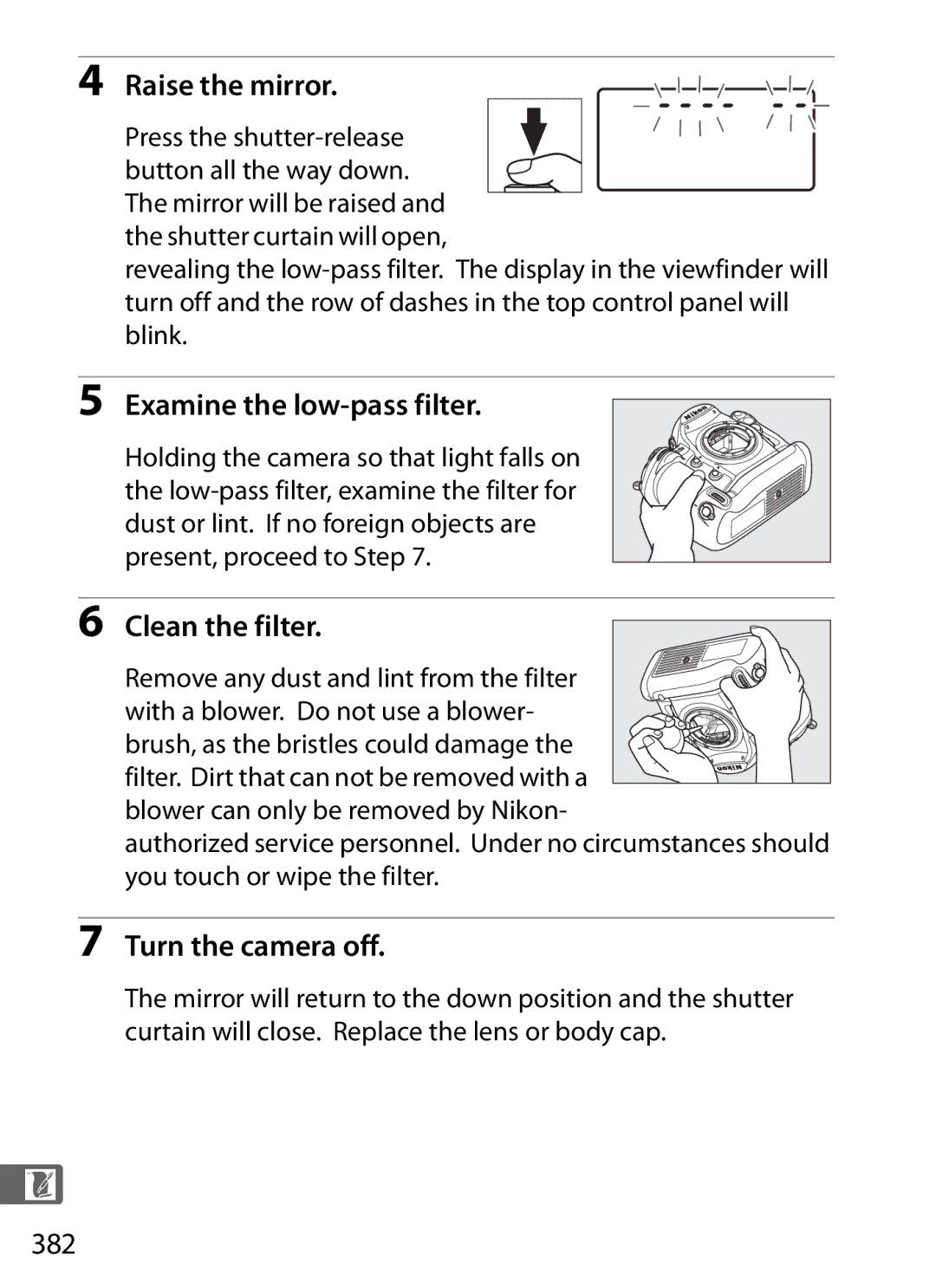 Nikon 6MB07411-03 user manual Examine the low-pass filter, Clean the filter, 382 