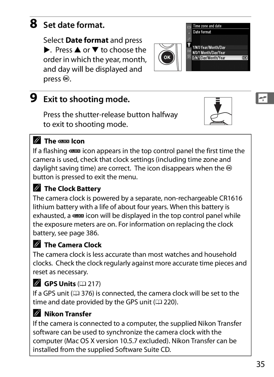 Nikon 6MB07411-03 user manual Set date format, Exit to shooting mode 