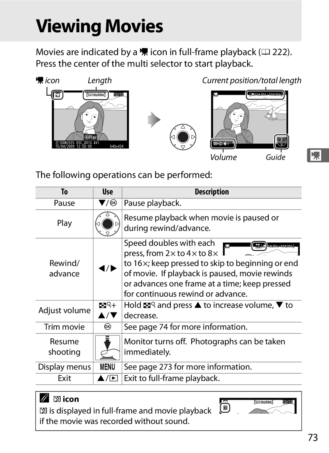 Nikon 6MB07411-03 user manual Viewing Movies, Icon 