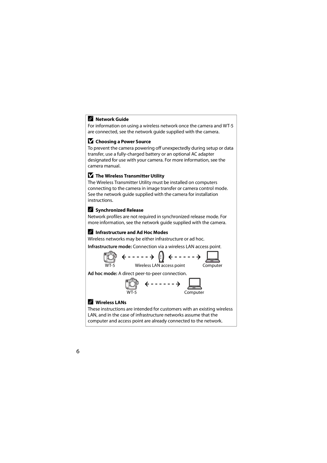 Nikon 6MWA0711-01 Network Guide, Choosing a Power Source, Wireless Transmitter Utility, Infrastructure and Ad Hoc Modes 