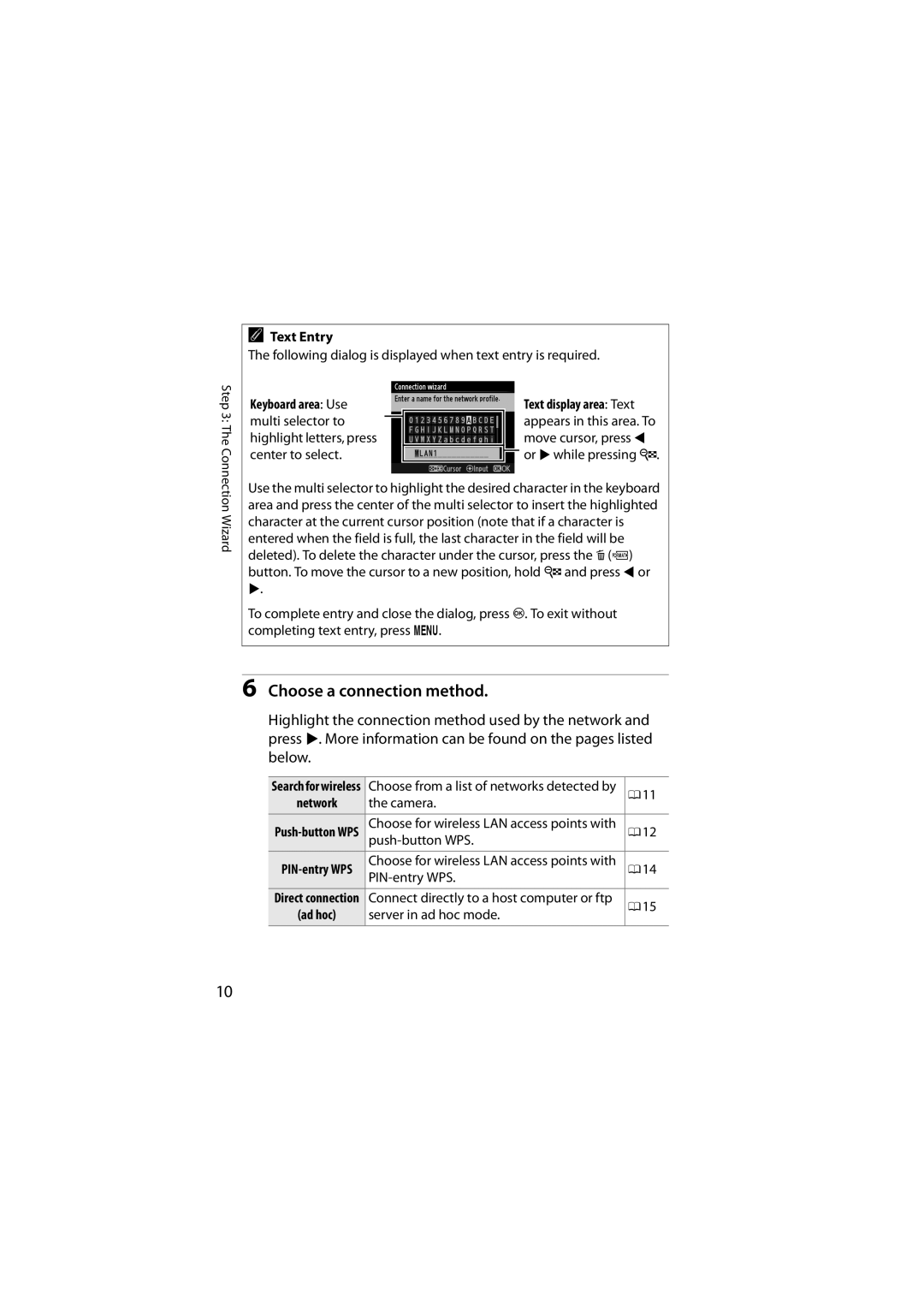 Nikon 6MWA0711-01 user manual Choose a connection method, Text Entry, Keyboard area Use 