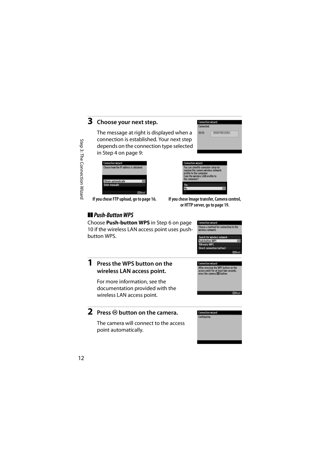 Nikon 6MWA0711-01 user manual Push-Button WPS, Choose your next step, Press Jbutton on the camera 