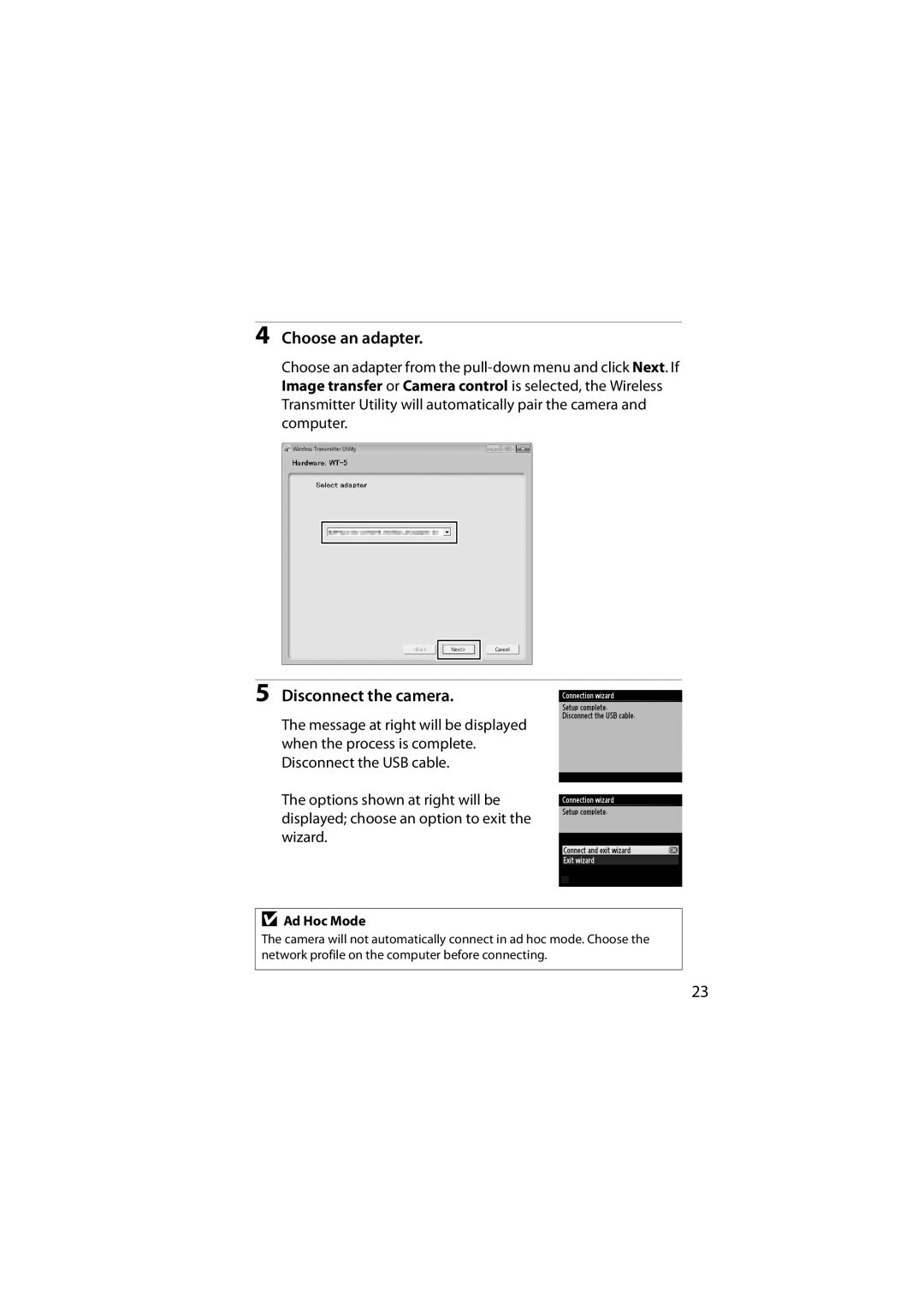 Nikon 6MWA0711-01 user manual Choose an adapter, Ad Hoc Mode 