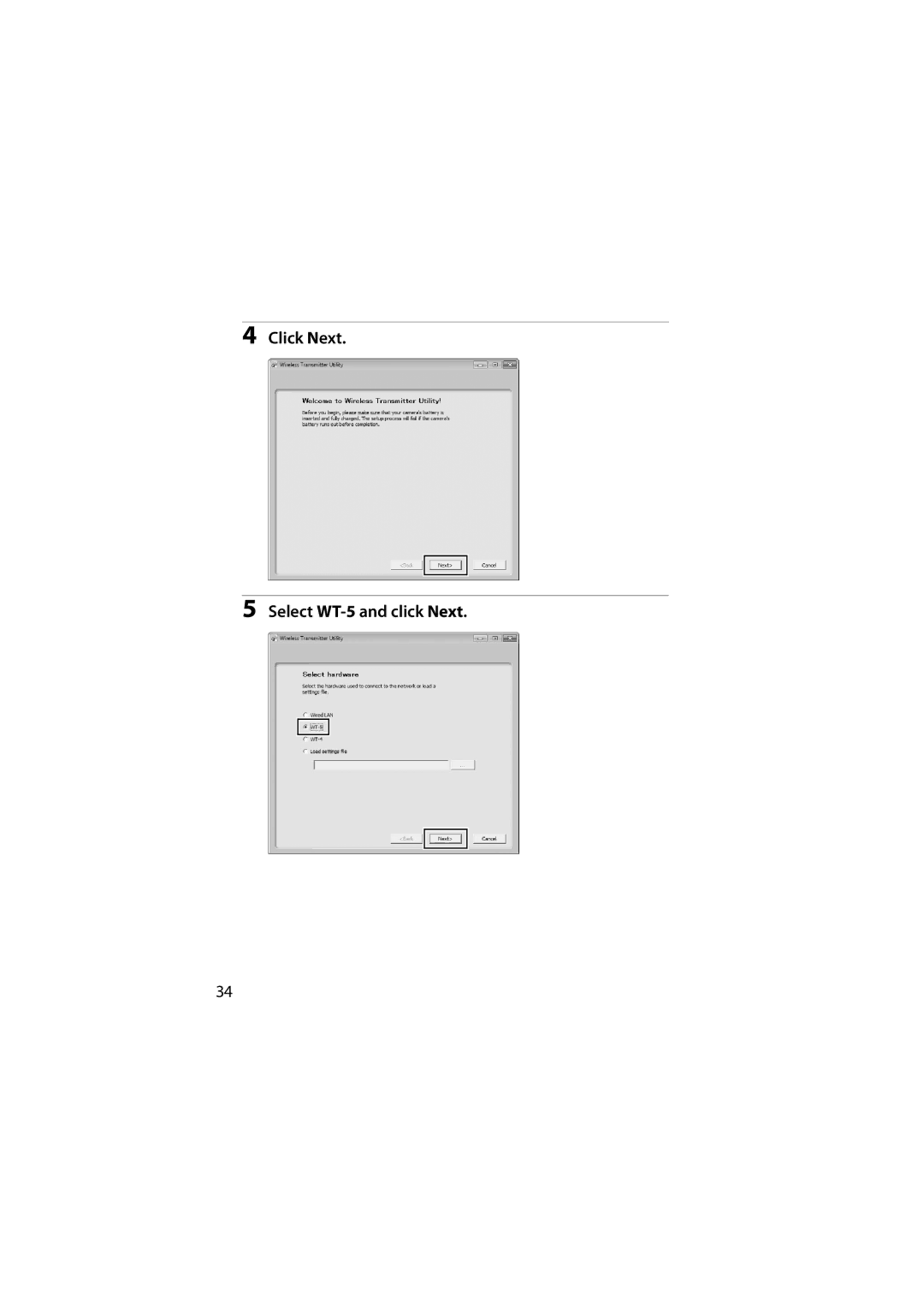 Nikon 6MWA0711-01 user manual Click Next Select WT-5 and click Next 