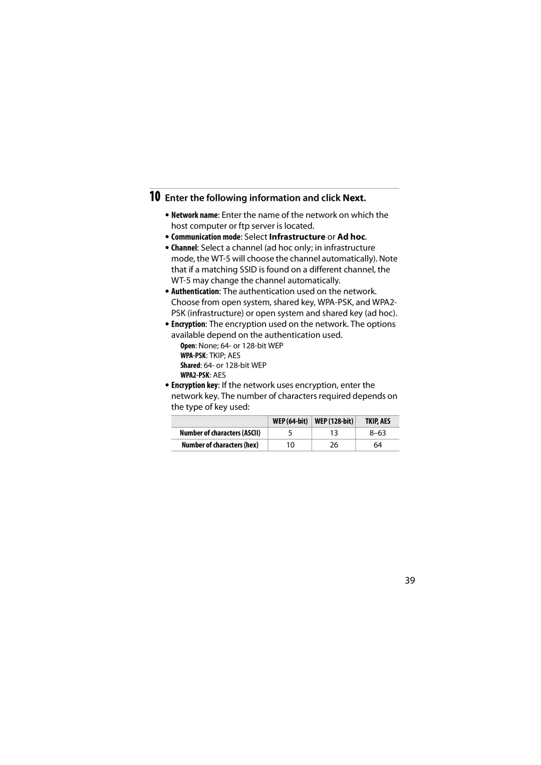 Nikon 6MWA0711-01 user manual Communication mode Select Infrastructure or Ad hoc 