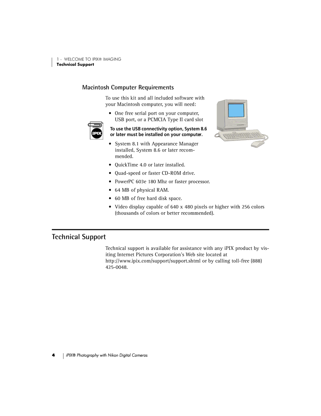 Nikon COOLPIX 900, 700, Coolpix 950, Coolpix 800 manual Technical Support, Macintosh Computer Requirements 