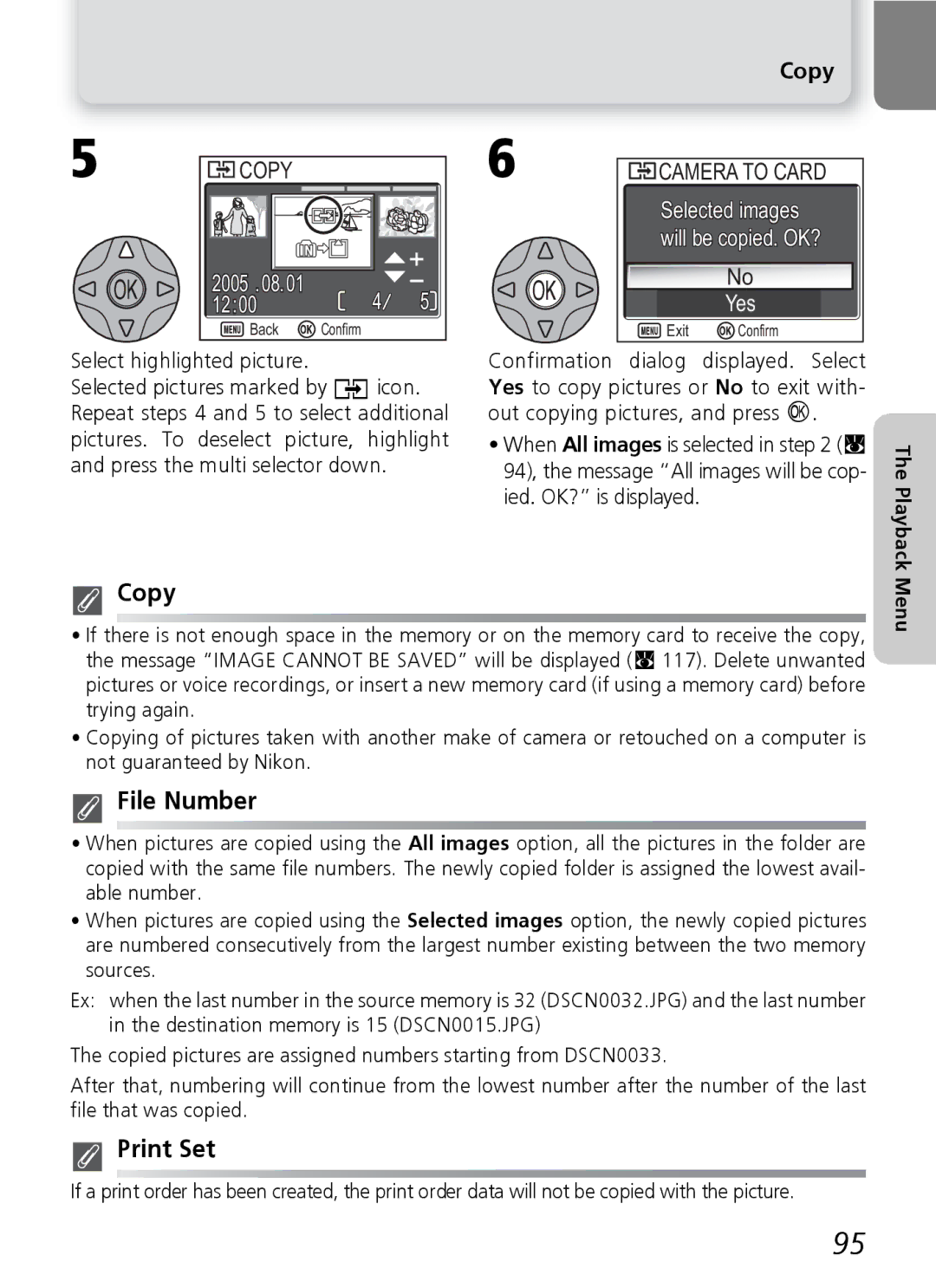 Nikon 7600 manual File Number, Print Set, Copy, Select highlighted picture 