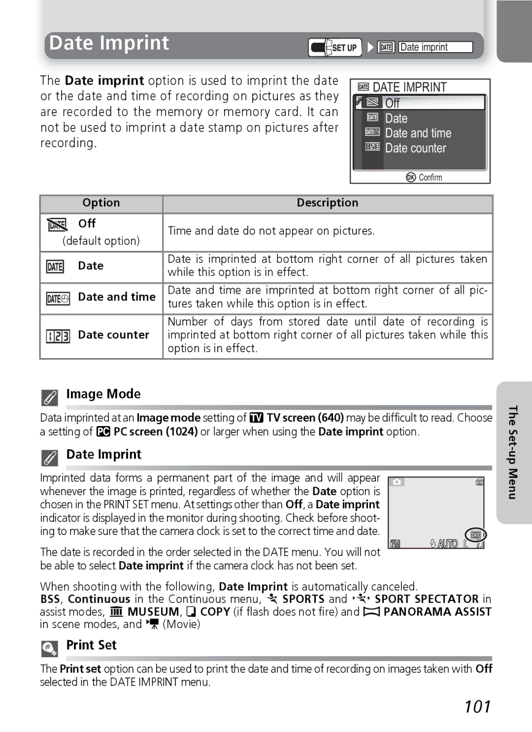 Nikon 7600 manual Date Imprint, 101 