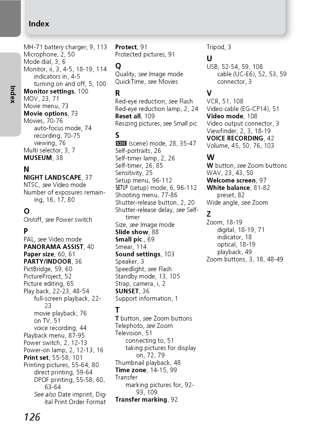 Nikon 7600 manual 126, Index, Transfer marking 