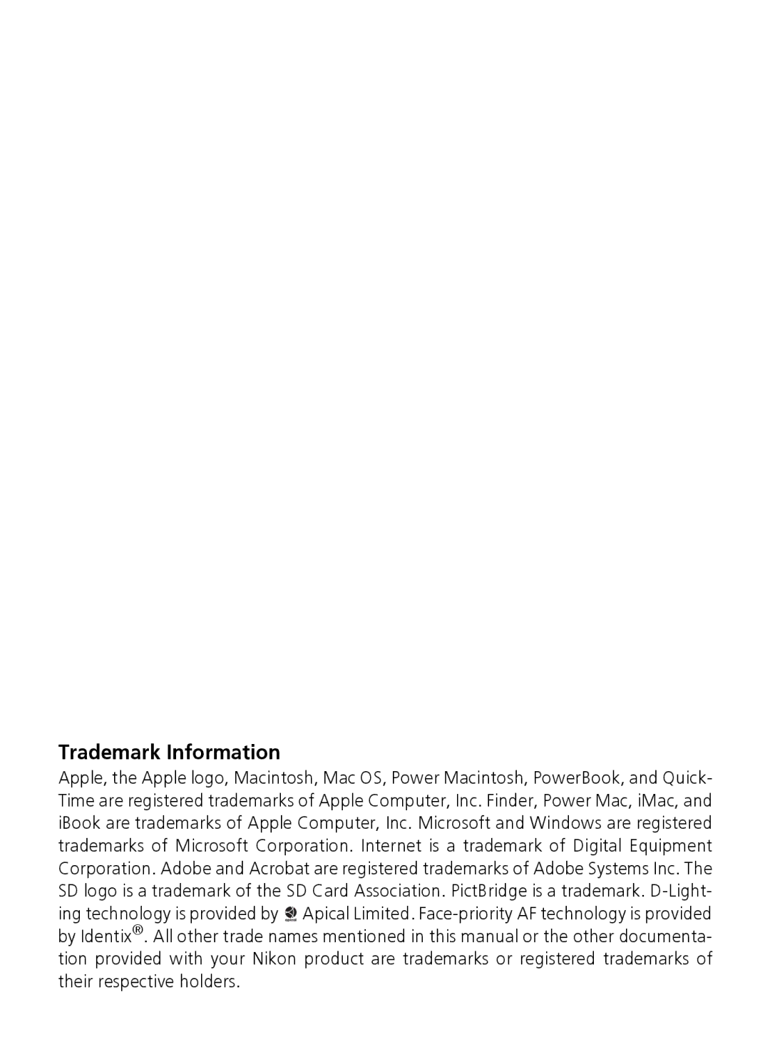 Nikon 7600 manual Trademark Information 