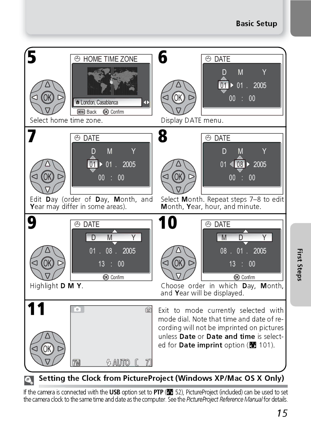 Nikon 7600 manual Basic Setup, Home Time Zone, 01 01, Select home time zone, Highlight D M Y 