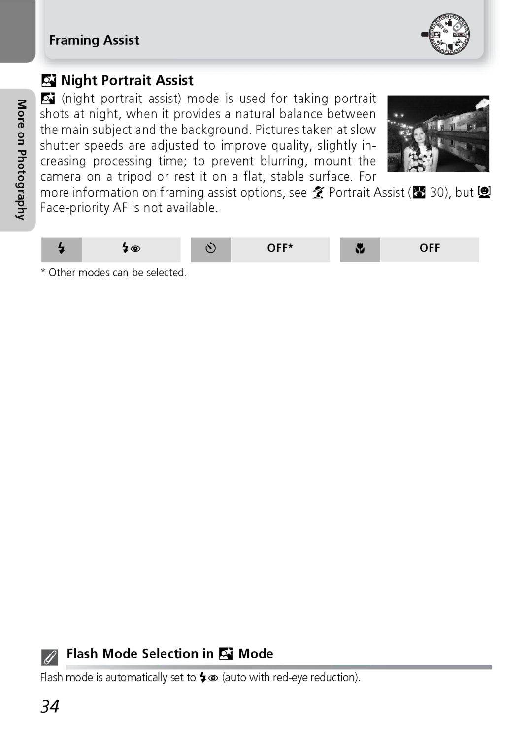 Nikon 7600 manual MNight Portrait Assist, Flash Mode Selection in m Mode 