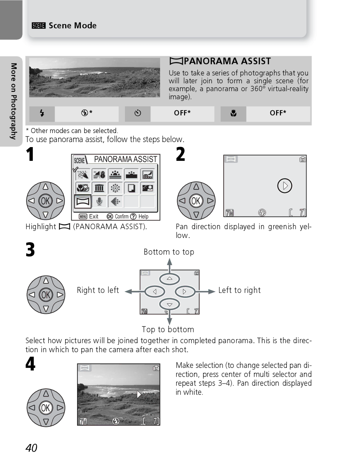 Nikon 7600 manual To use panorama assist, follow the steps below, Panorama Assist 