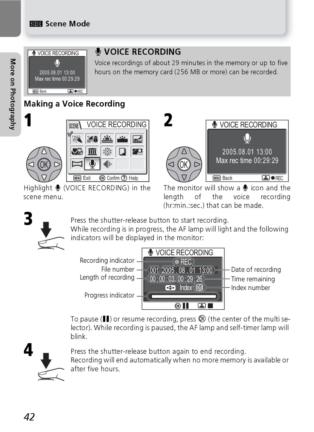 Nikon 7600 manual Making a Voice Recording, Max rec time, Index 