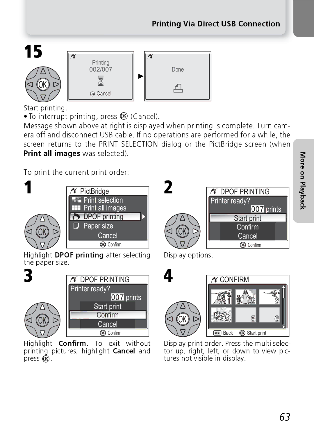 Nikon 7600 manual Print selection Print all images, Confirm Cancel, Prints Start print 