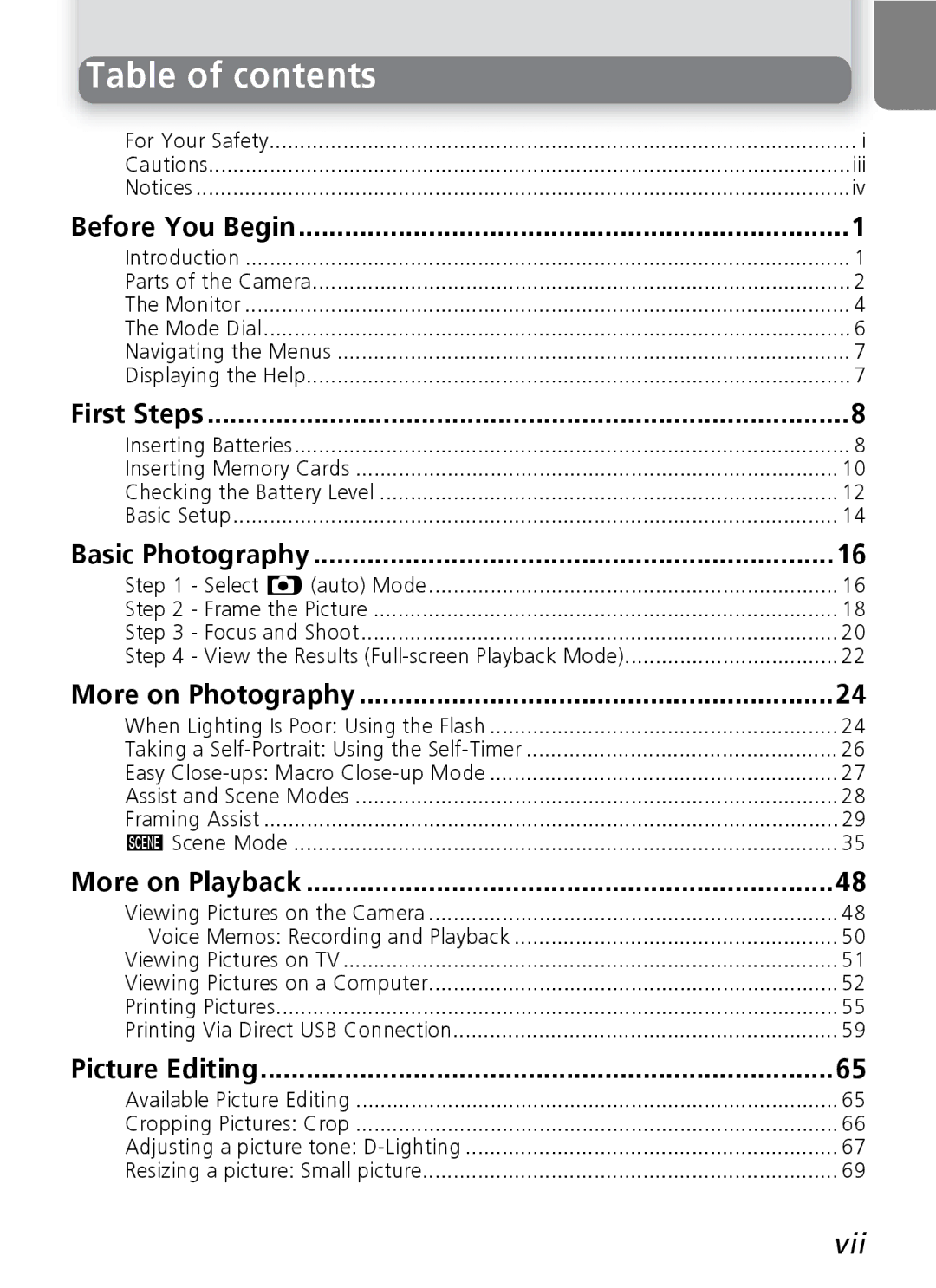 Nikon 7600 manual Table of contents 