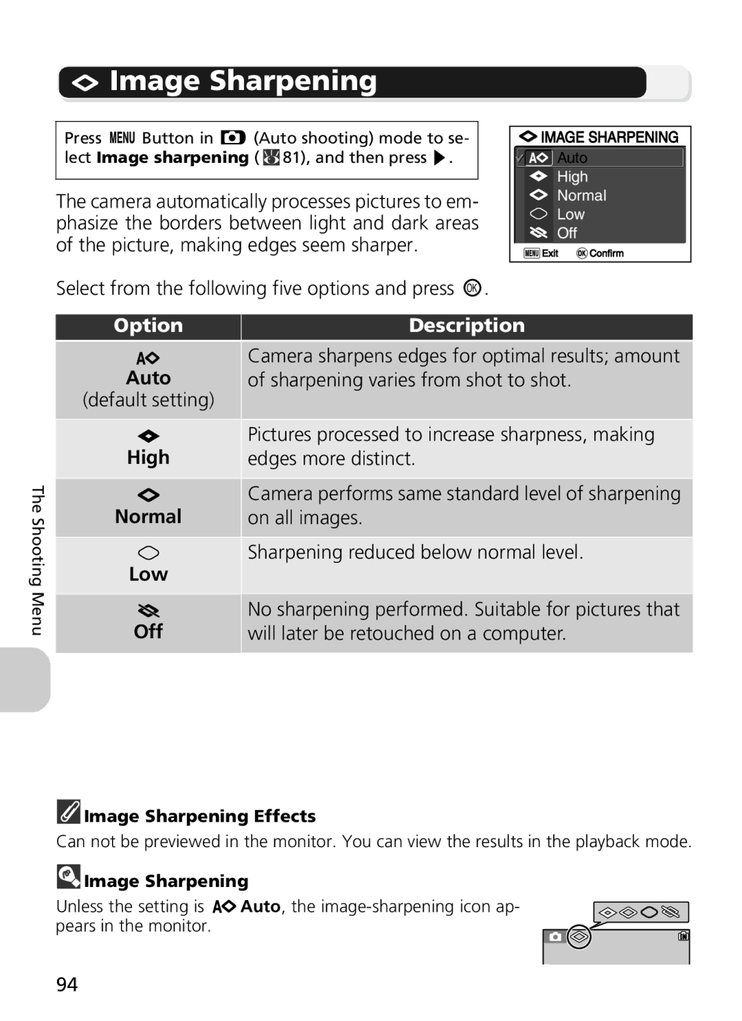 Nikon 7900, COOLPIX5900 manual Image Sharpening, High, Low 