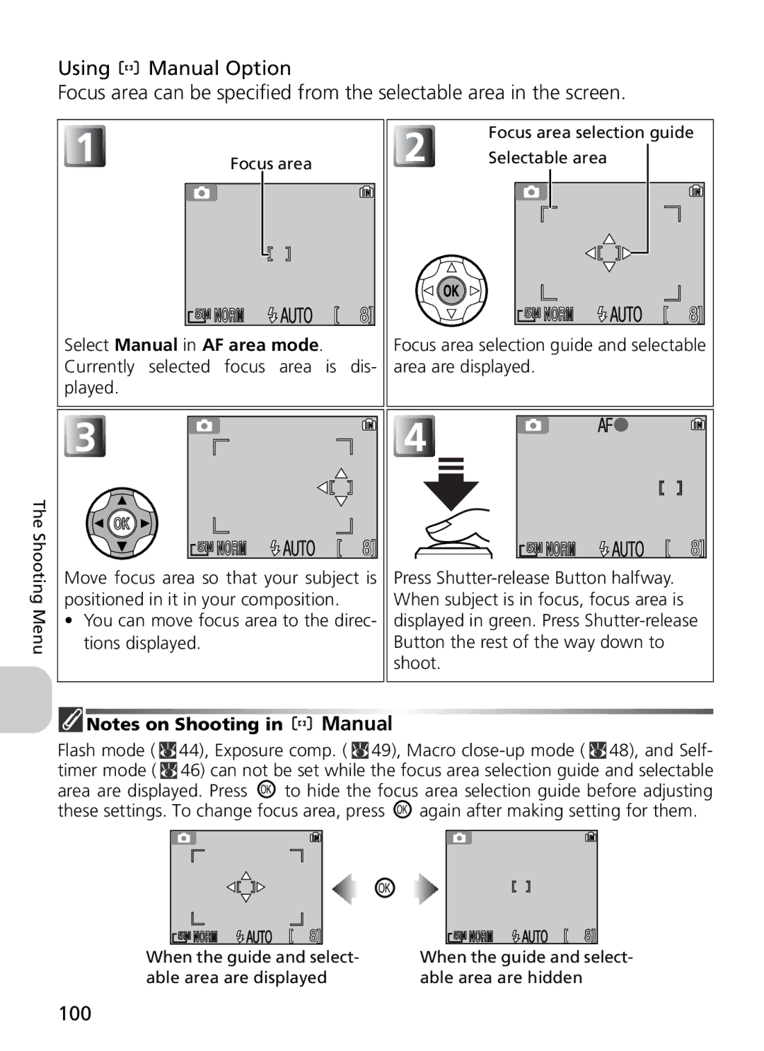 Nikon 7900, COOLPIX5900 manual Focus area selection guide and selectable area are displayed 