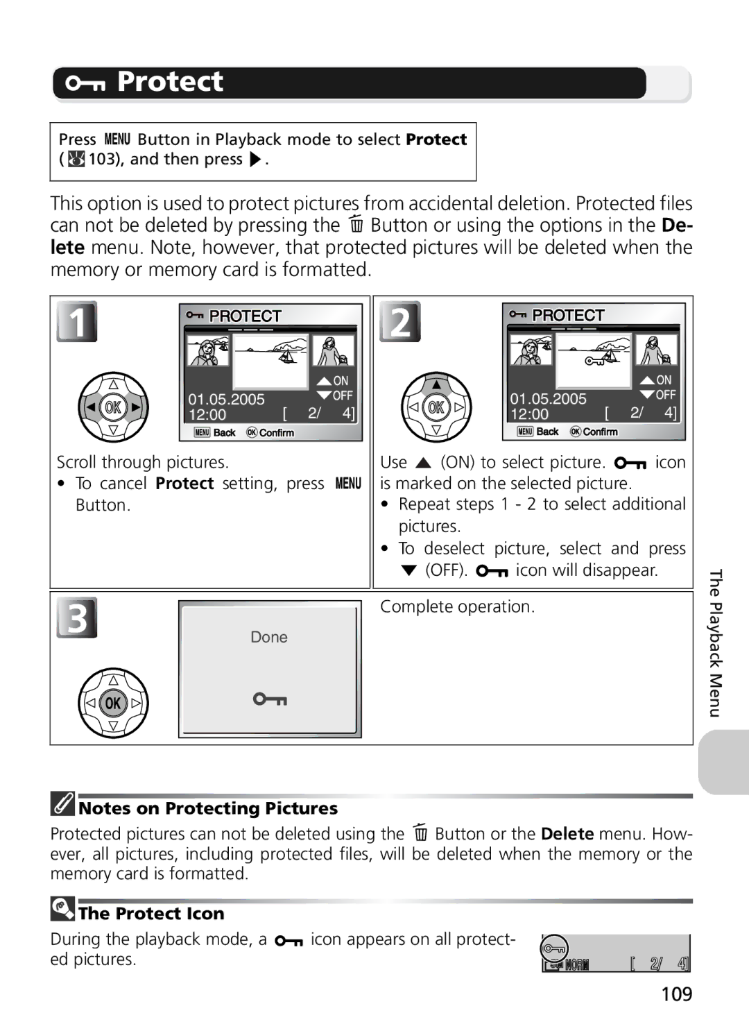 Nikon 7900, COOLPIX5900 manual 109, Protect Icon 