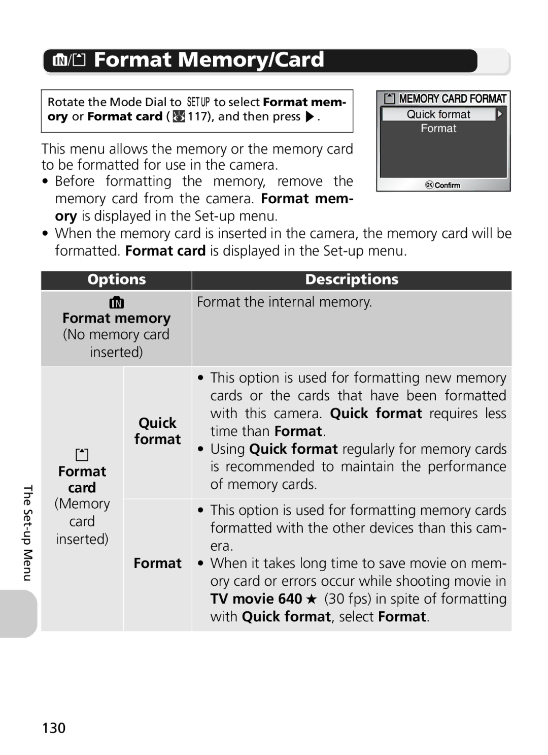 Nikon 7900, COOLPIX5900 manual Format Memory/Card, With Quick format, select Format 