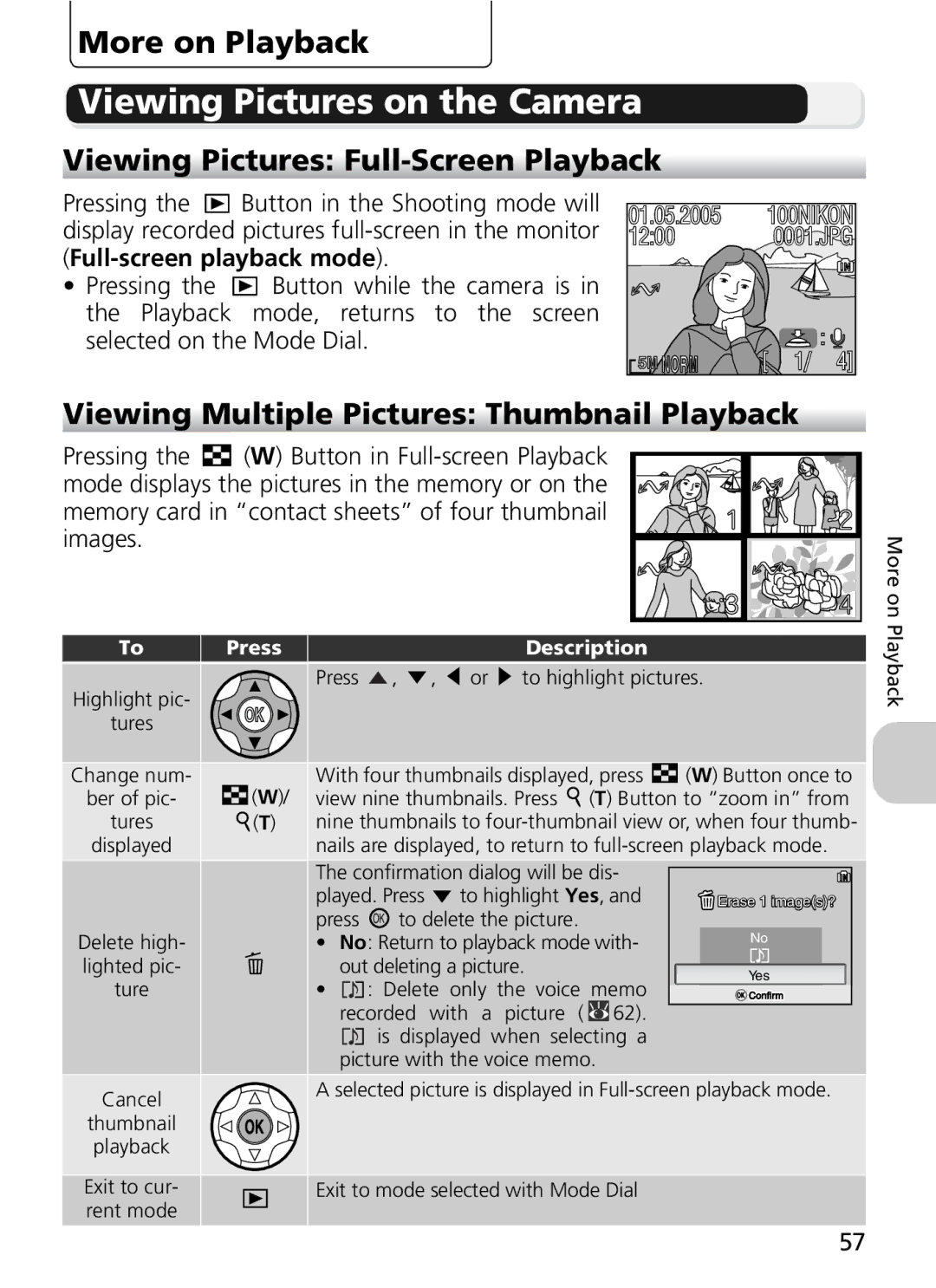 Nikon COOLPIX5900, 7900 manual Viewing Pictures on the Camera, Viewing Pictures Full-Screen Playback 