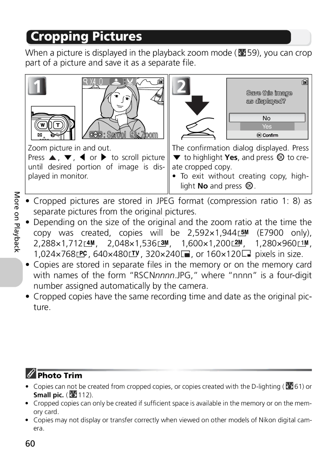 Nikon COOLPIX5900, 7900 manual Cropping Pictures, Photo Trim 