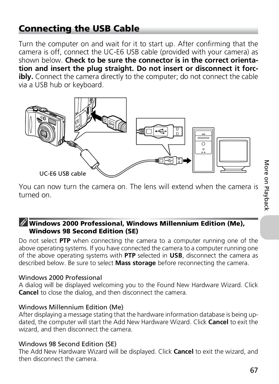 Nikon 7900, COOLPIX5900 manual Connecting the USB Cable 