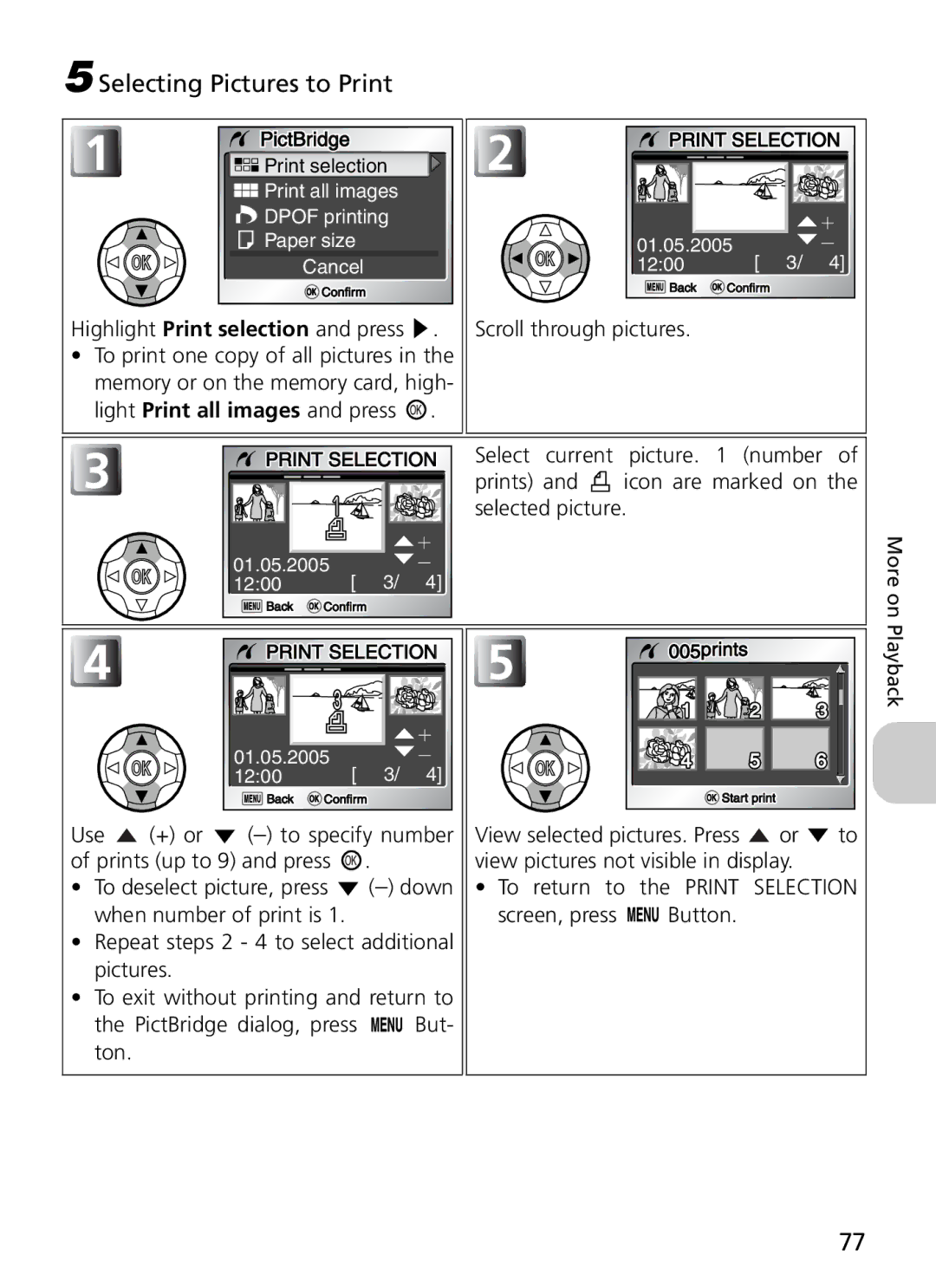 Nikon 7900, 5900 Selecting Pictures to Print, Select current picture number, Prints Icon are marked on Selected picture 