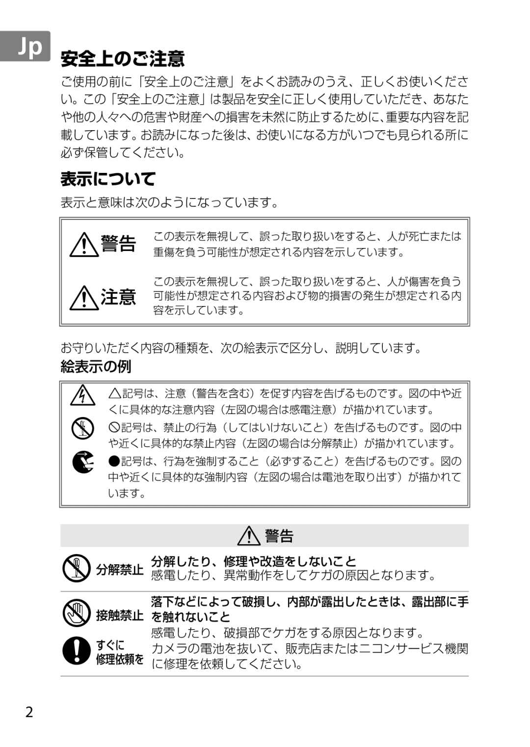 Nikon 85mmf14G, 2195 user manual 安全上のご注意 