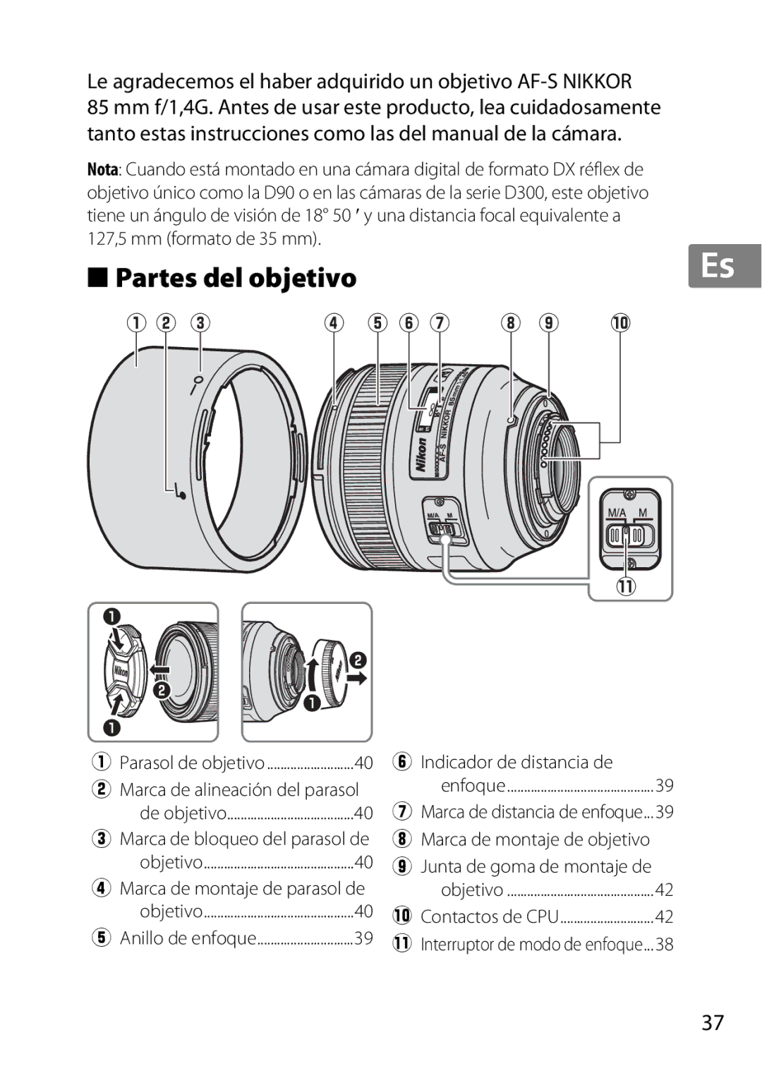 Nikon 2195, 85mmf14G user manual Le agradecemos el haber adquirido un objetivo AF-S Nikkor, Indicador de distancia de 