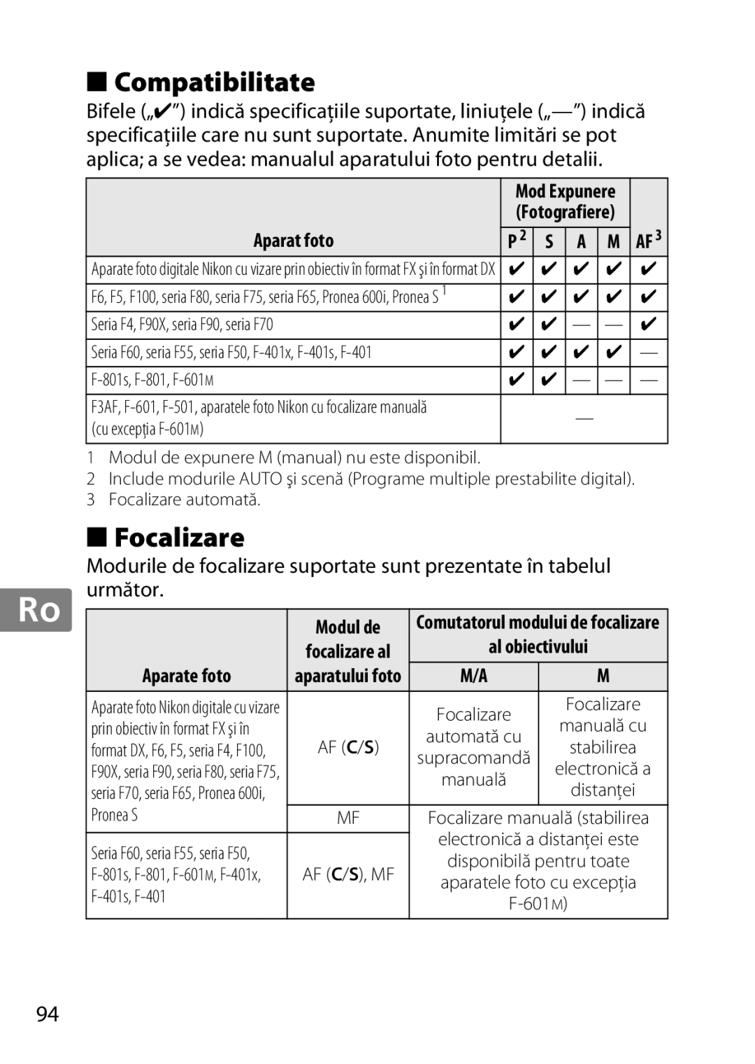 Nikon 85mmf14G, 2195 user manual Compatibilitate, Focalizare, Aparat foto, Aparate foto, Modul de 