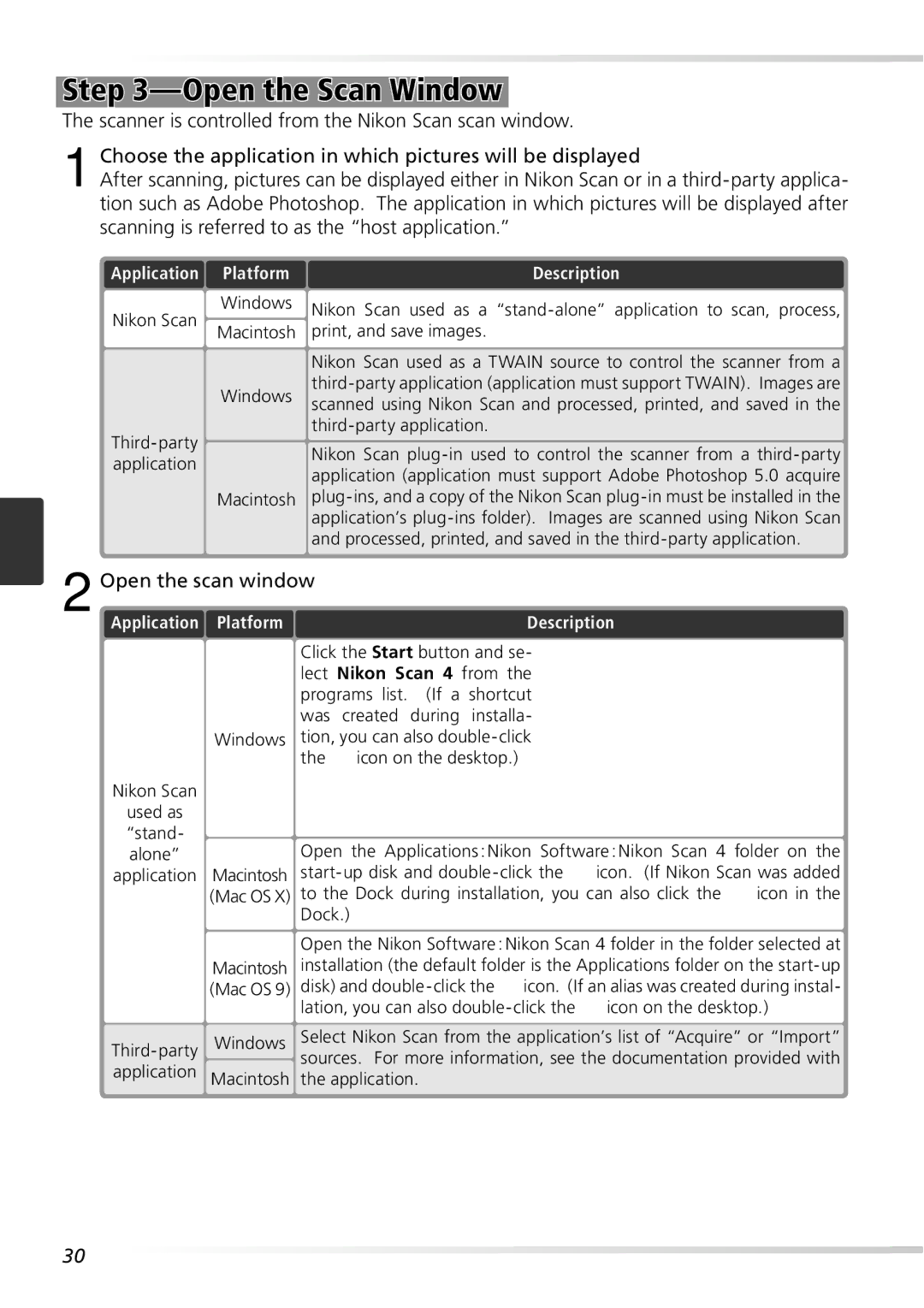 Nikon 9000ED user manual Open the Scan Window, Application Platform Description 