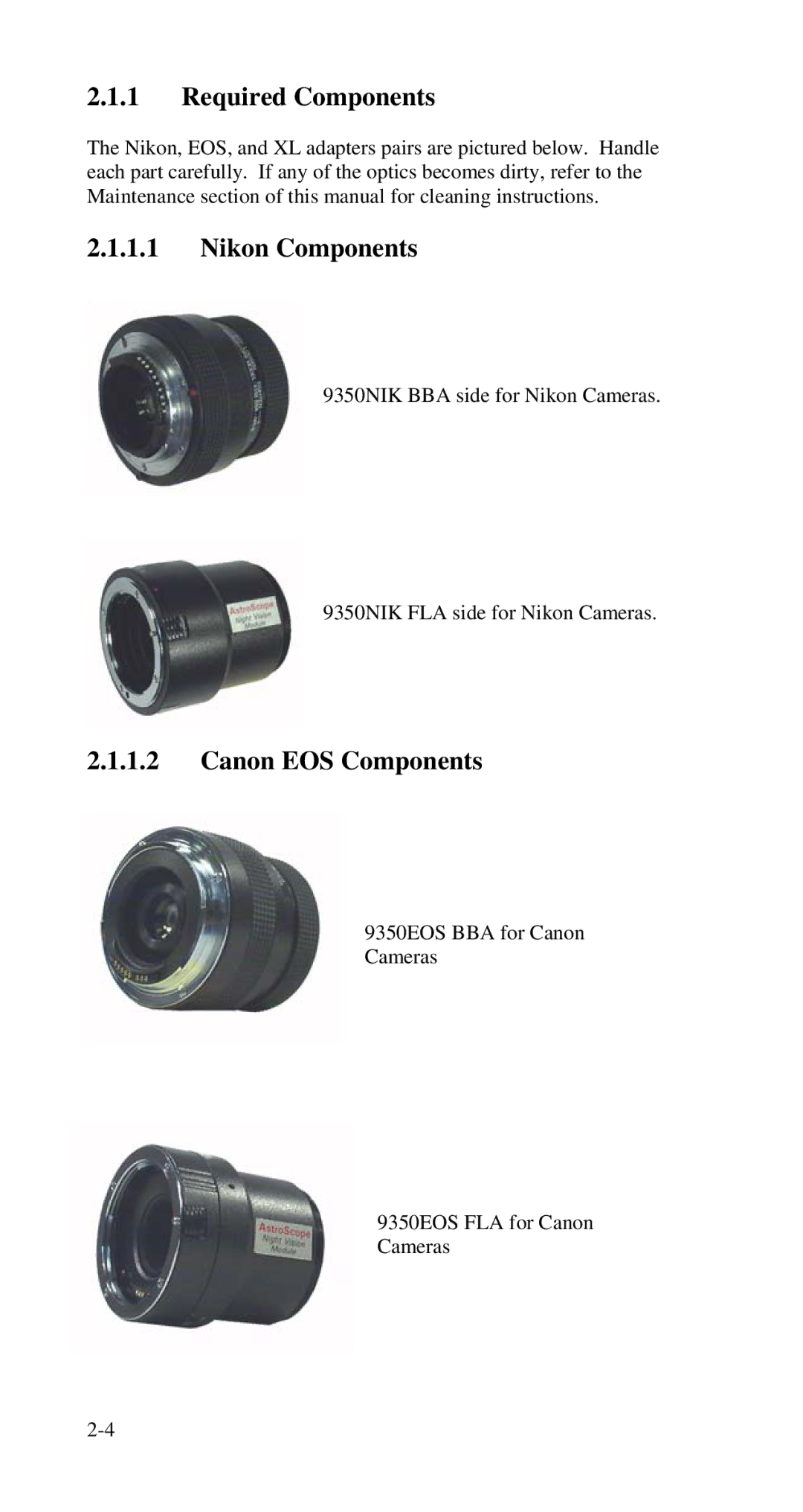 Nikon 9350 manual Required Components, Nikon Components, Canon EOS Components 