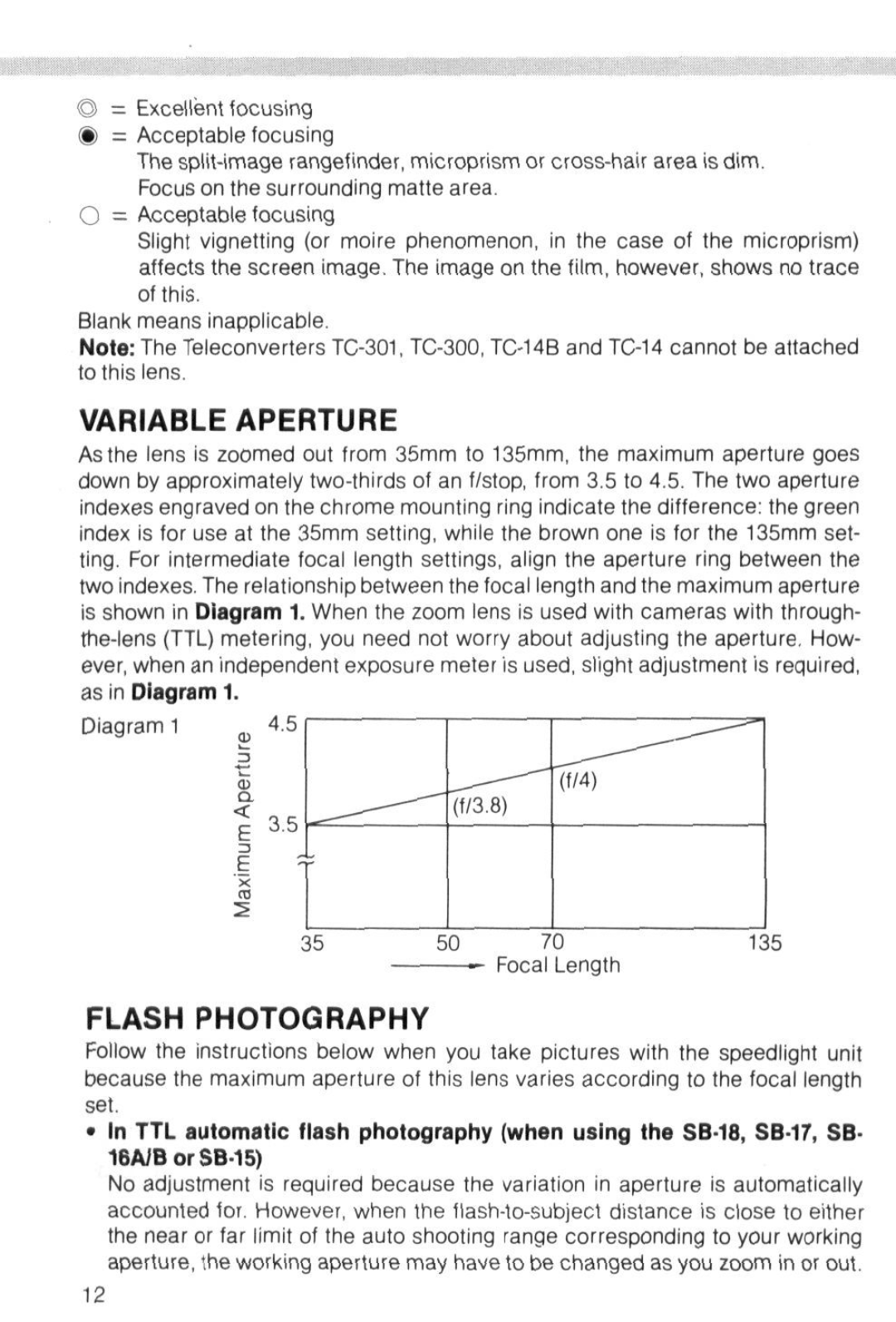 Nikon 98504 instruction manual Variable Aperture, Flash Photography 