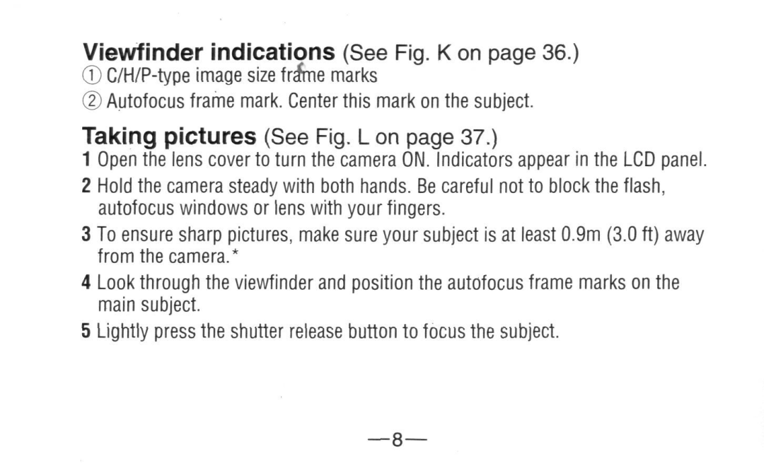 Nikon A20 instruction manual Viewfinder indications See Fig. K on 