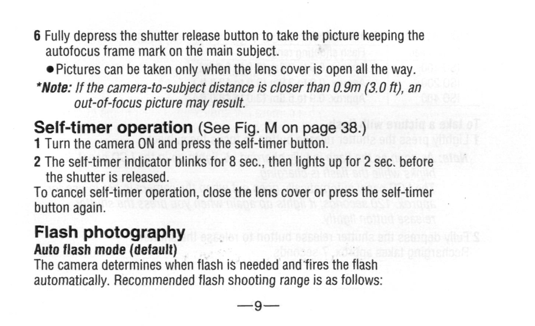 Nikon A20 instruction manual Self-timer operation See Fig. M on, Flash photography 