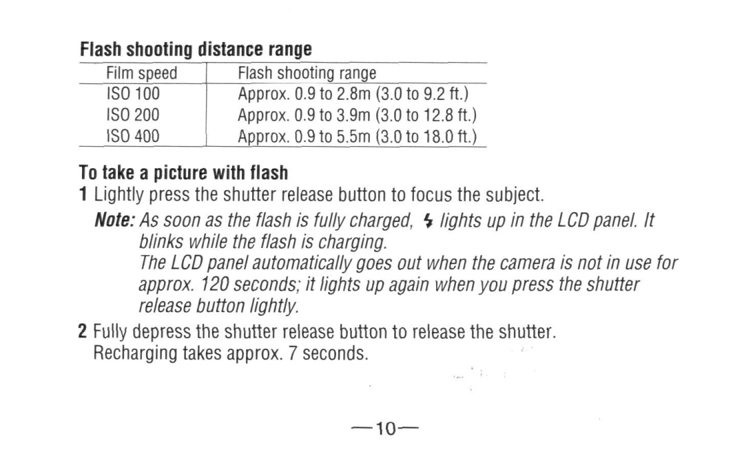 Nikon A20 instruction manual Flash shooting distance range 