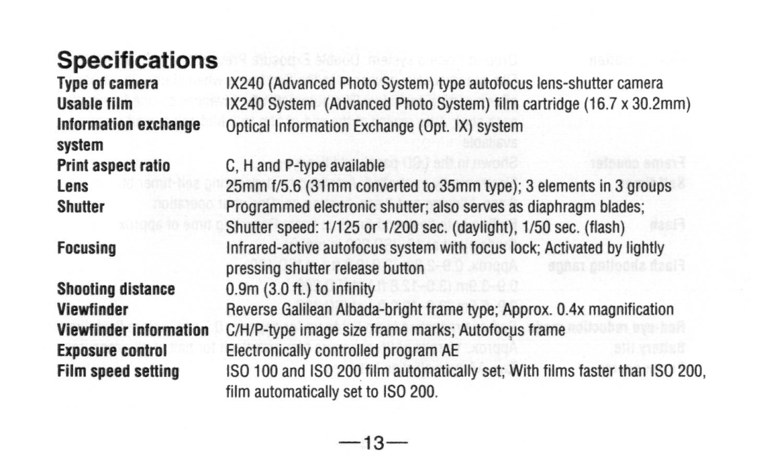 Nikon A20 instruction manual Specifications 