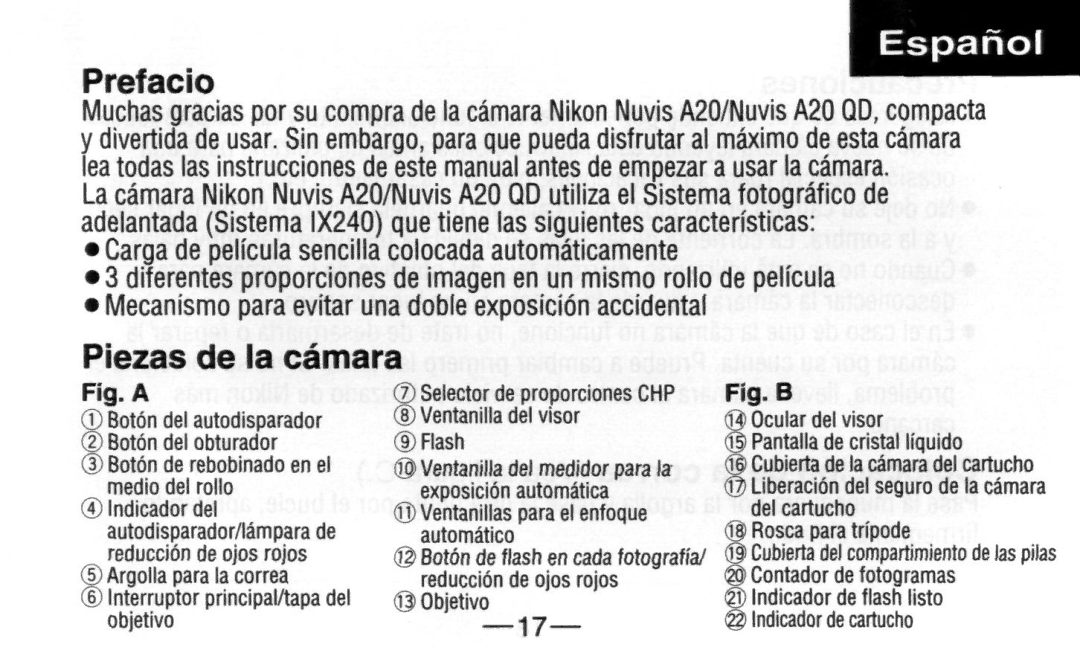 Nikon A20 instruction manual Espanol Prefacio 