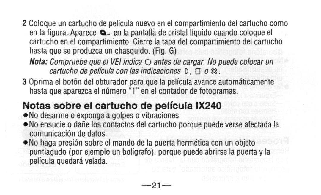 Nikon A20 instruction manual Notas sobre el cartucho de pelicula 