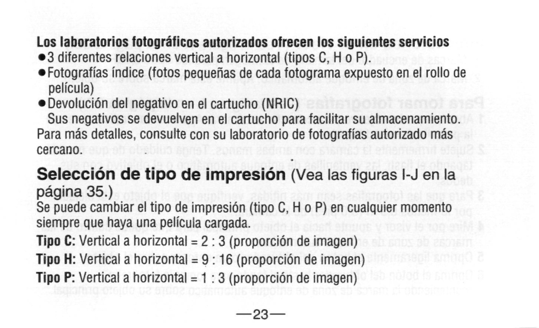 Nikon A20 instruction manual Seleccion de tipo de impresion Vea las figuras l-J en la 