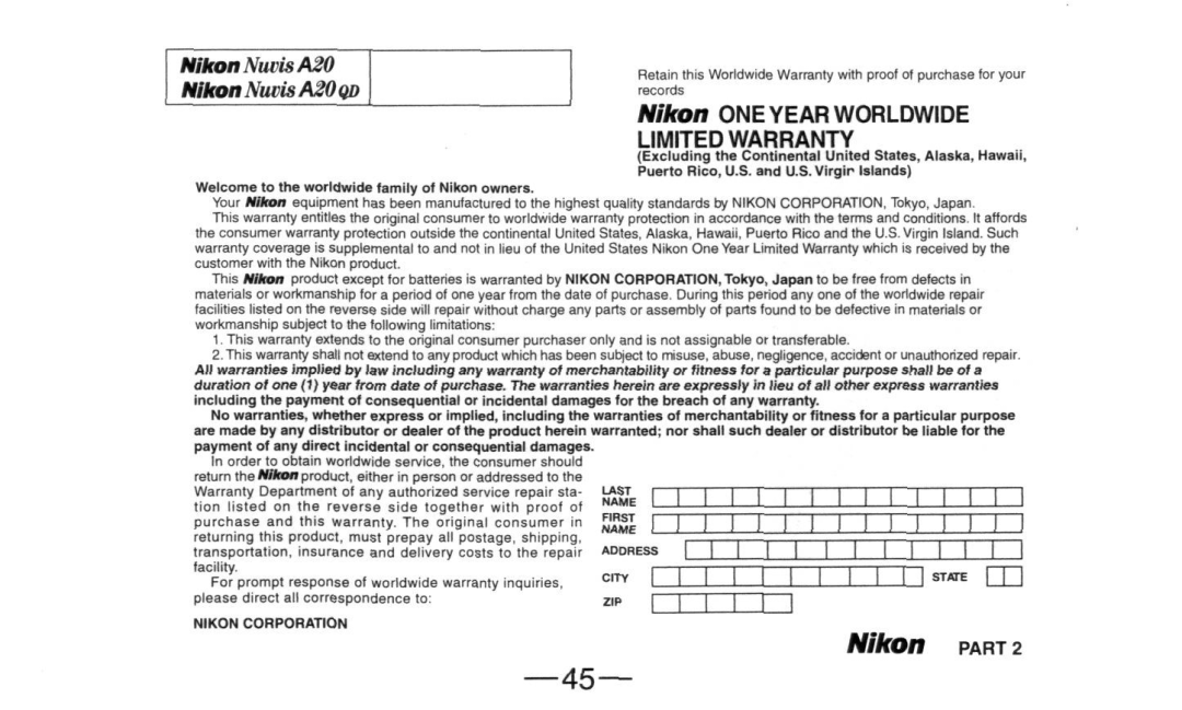 Nikon A20 instruction manual Irri i r I p 