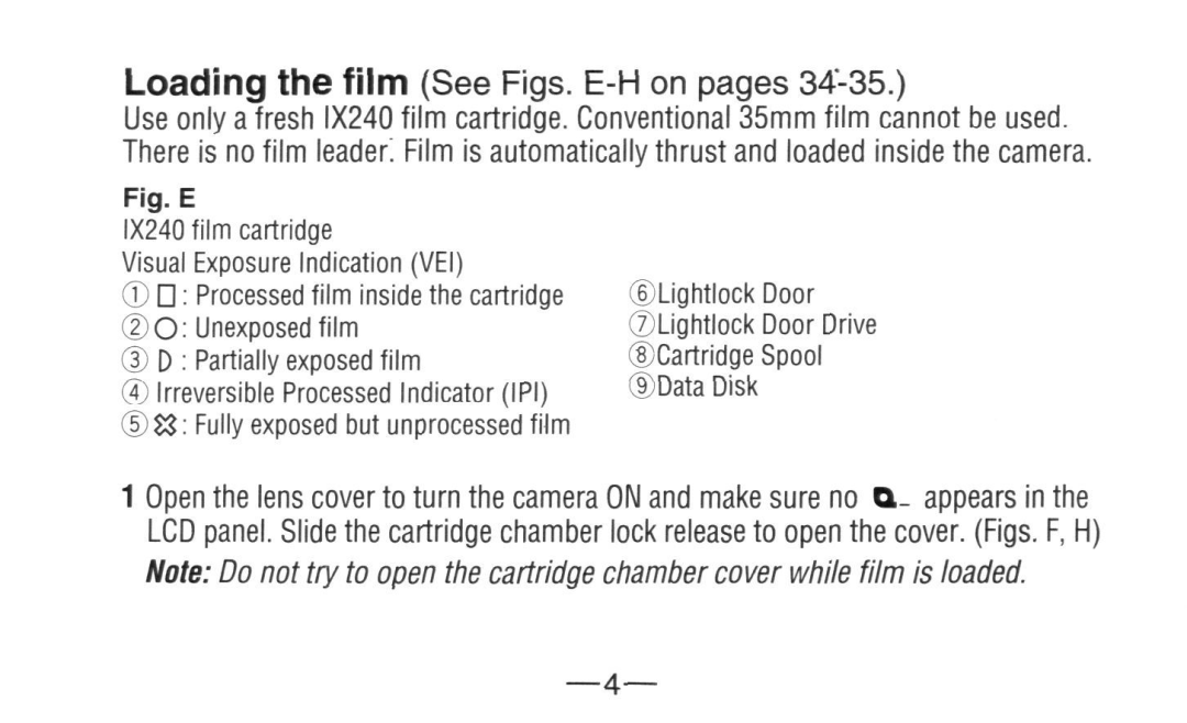 Nikon A20 instruction manual Loading the film See Figs. E-H on pages 