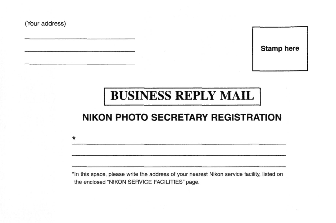 Nikon AC-2WE instruction manual Business Reply Mail 