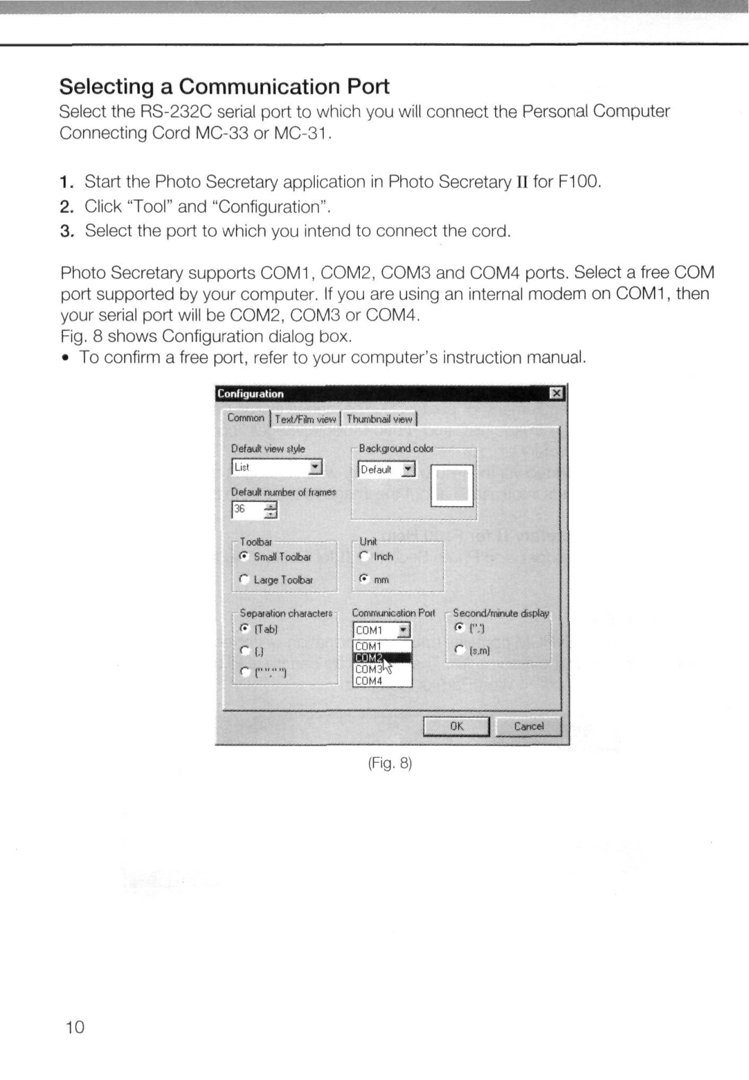 Nikon AC-2WE instruction manual Selecting a Communication Port, Shows Configuration dialog box 